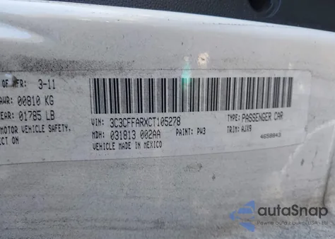 2012 Fiat 500 Pop z USA, uszkodzony, nr VIN 3C3CFFARXCT105278